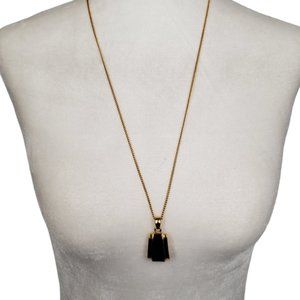 Lia Sophia Gold Tone Black Pendant Necklace Classic Contemporary